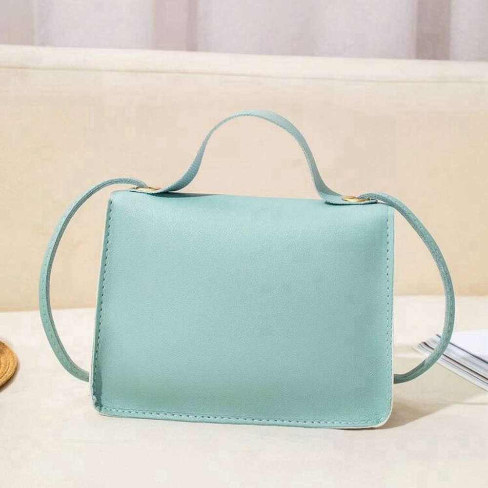 Mini Two Tone Twist Lock Flap Square Bag Top Handle - Picture 4 of 5
